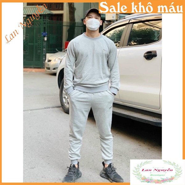 Bán sỉ Bộ thể thao nam dài tay trơn lacot 3 màu than đen ghi cho nam
