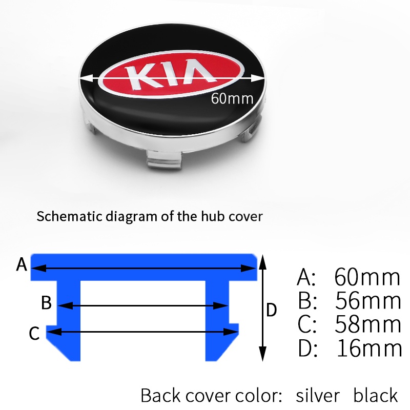 Bộ 4 Miếng Dán logo 60mm Trang Trí Trung Tâm Bánh Xe Hơi kia k9 sorento sportage soul proceed rio forte picanto stinger