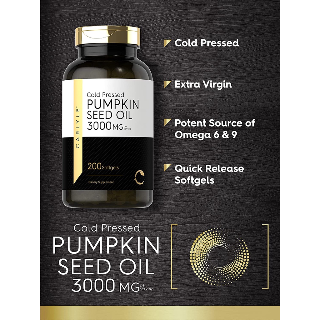 Carlyle Cold Pressed Pumpkin Seed Oil 3000mg - Viên uống tinh chất hạt bí ngô hỗ trợ tuyến tiền liệt