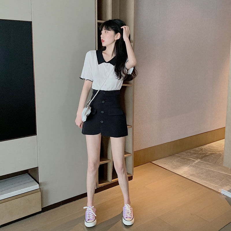 Áo dệt kim mỏng tay ngắn cổ búp bê phong cách thời trang mùa hè cho nữ