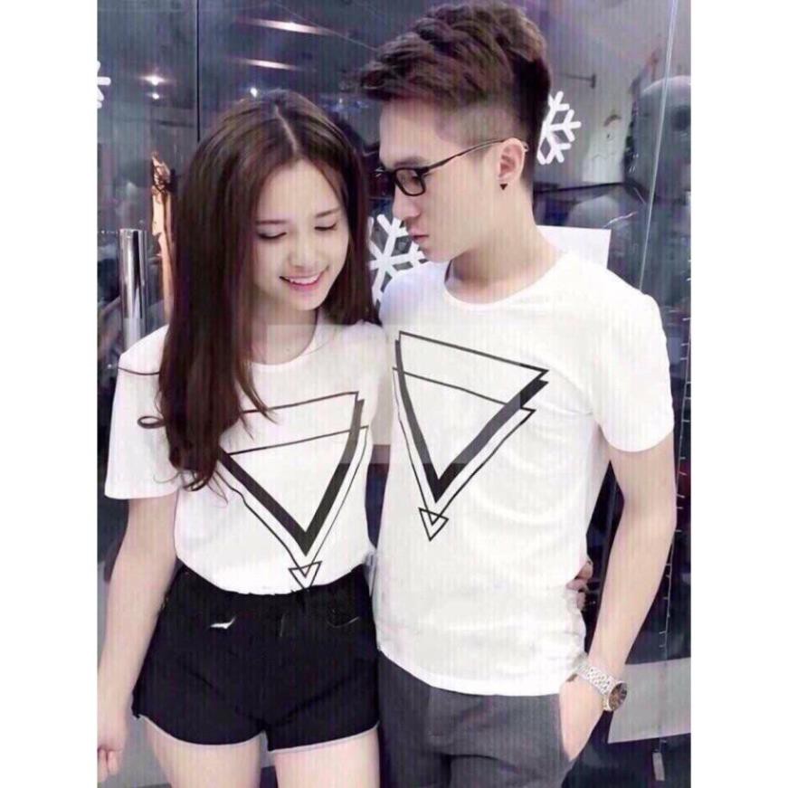 Áo đôi nam nữ 🥰FREESHIP🥰 áo cặp couple tx chất thun đẹp, áo phông đôi hình tam giác màu trắng - AT205