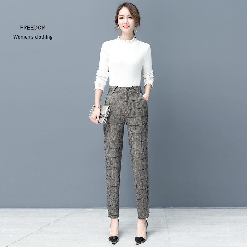 freedom  Ms.Năm 2021 quần harem cạp cao siêu mỏng xuân hè, kẻ sọc, suit, âu, ống suông hợp thời trang