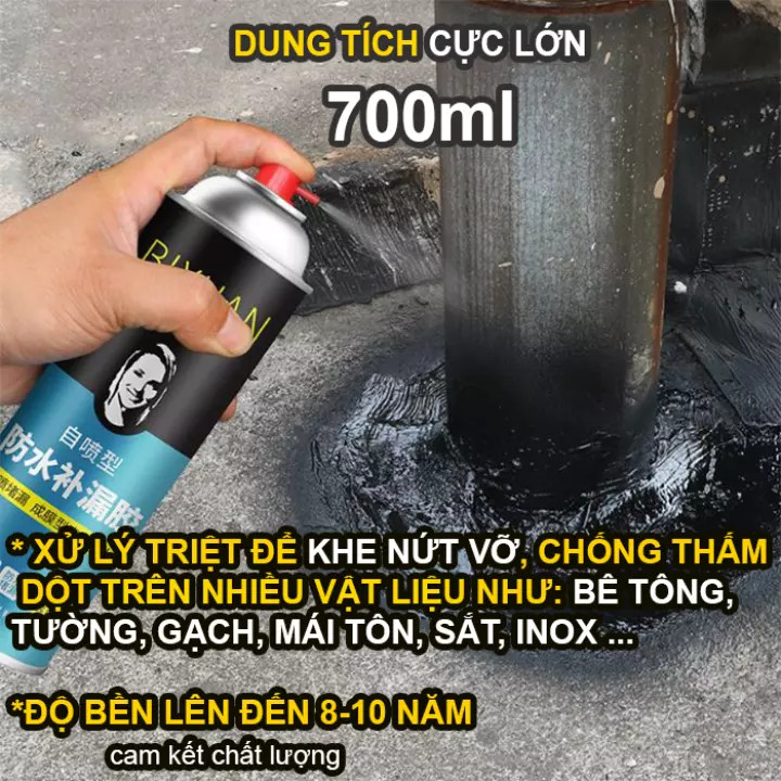 Bình xịt sơn chống thấm nước đa năng Bixuan 700ml, chống thấm tường trần nhà