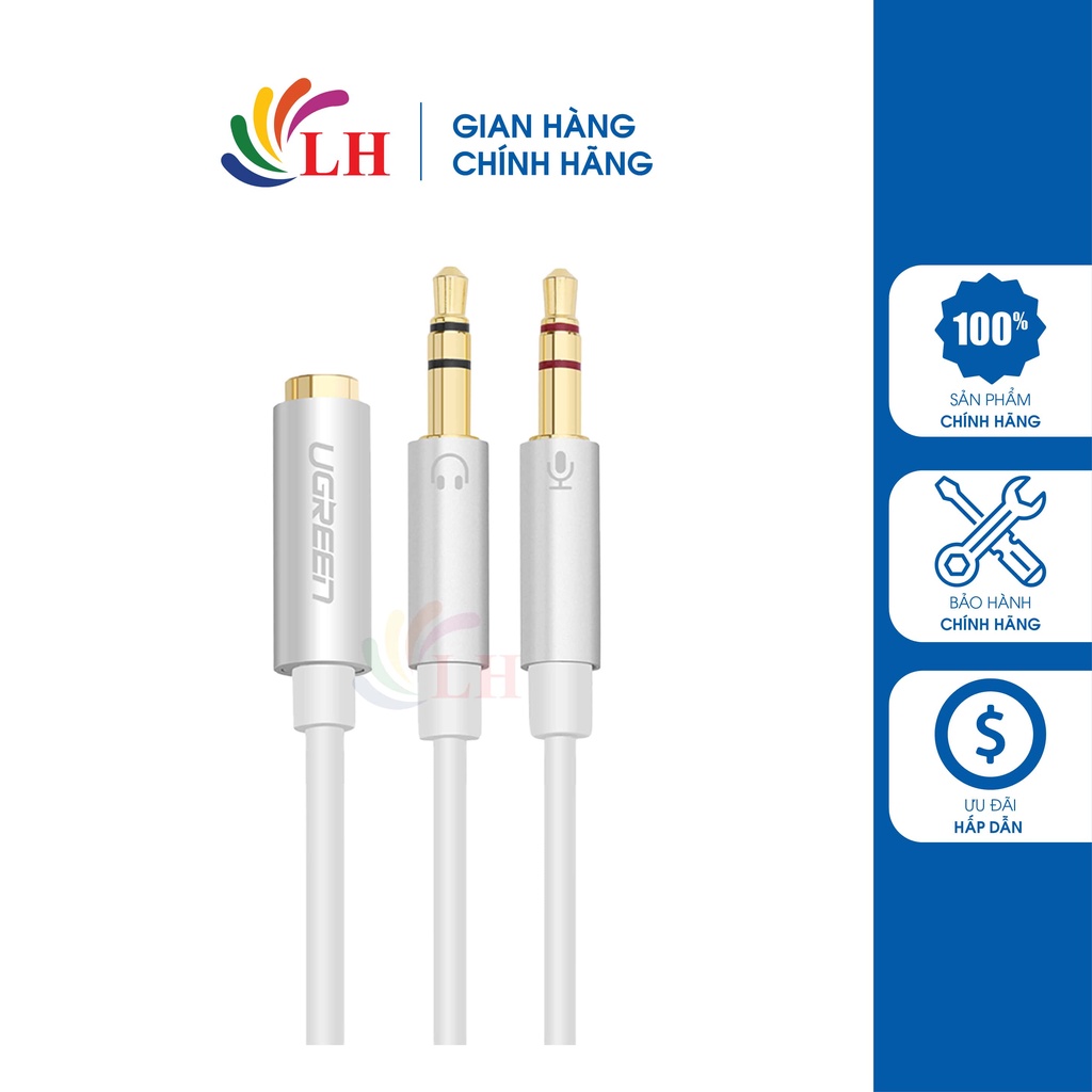 Cáp chuyển AV 3.5mm sang 2 đầu mic và tai nghe Ugreen Audio Cable Aluminum Case 20cm AV140 - Hàng chính hãng