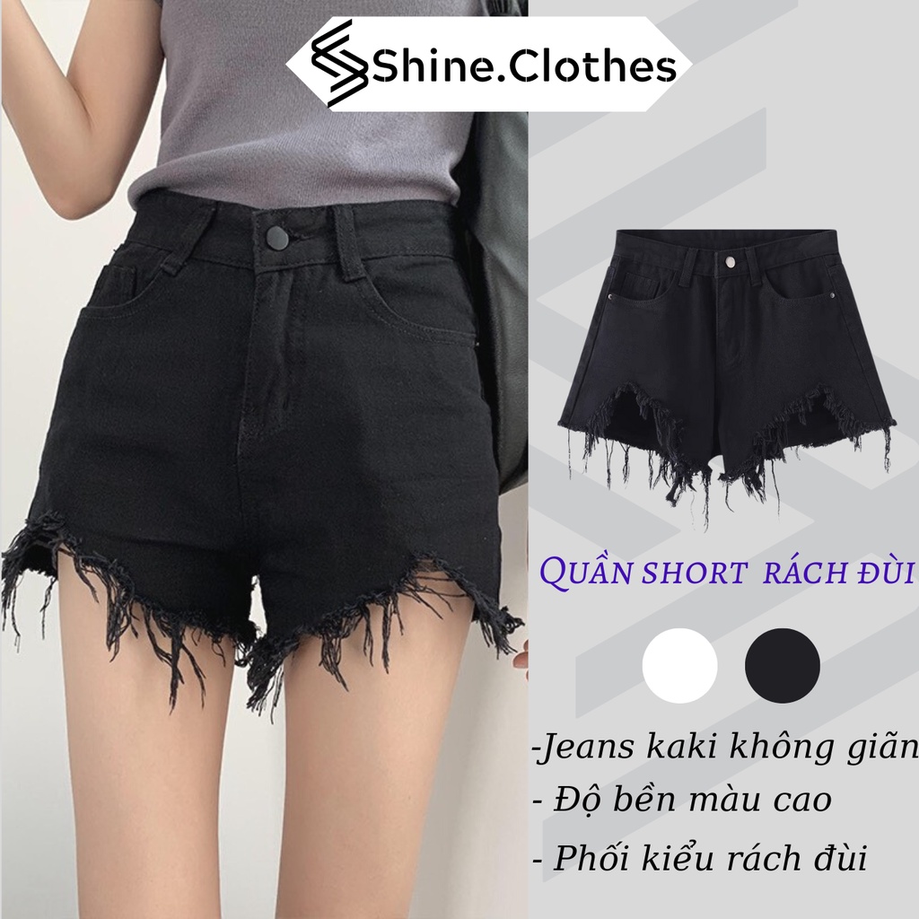 Quần đùi nữ rách SHINE CLOTHES cạp cao , quần short jeans kaki ngắn rách quảng châu màu đen,trắng