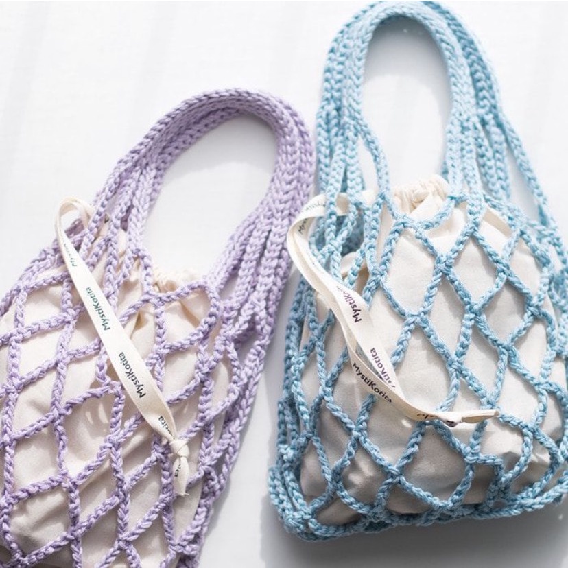 Túi Lưới Dây Rút Đeo Đi Biển - Crochet Net Bag - Nhận đan móc theo yêu cầu/Đơn cần gấp