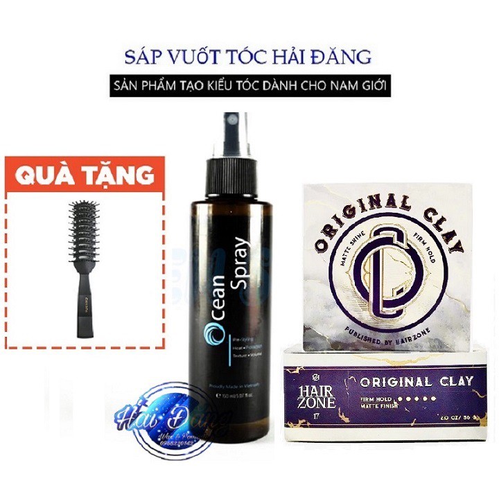 [CHÍNH HÃNG-TẶNG LƯỢC] COMBO Sáp vuốt tóc Original Clay + Xịt tạo phồng Ocean Spray 120ml