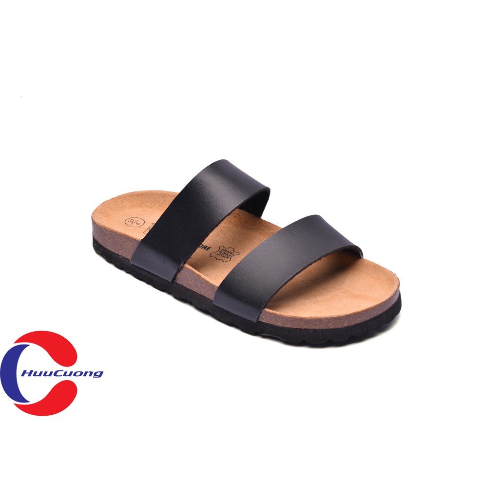 Dép sandal 2 quai da pu đen đế trấu | WebRaoVat - webraovat.net.vn