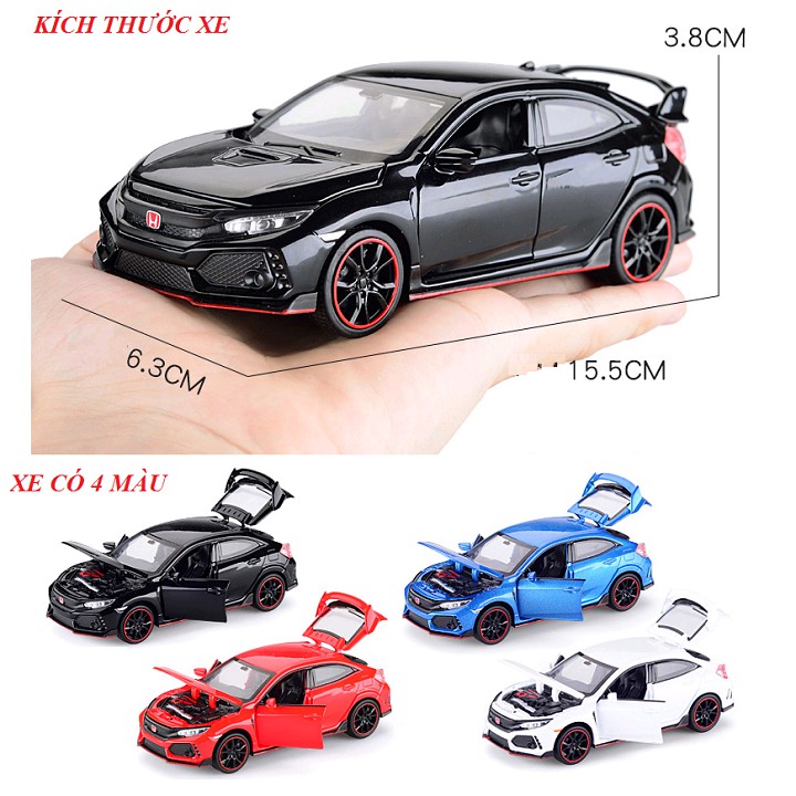 Xe mô hình ô tô Honda Civic Type R tỉ lệ 1:32 xe bằng kim loại có âm thanh và đèn mở các cửa