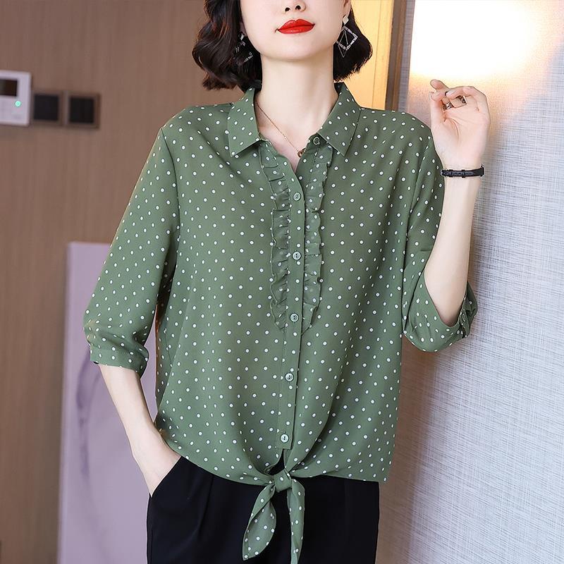 Áo sơ mi chiffon tay dài dáng rộng thời trang mùa hè dành cho phụ nữ trung niên