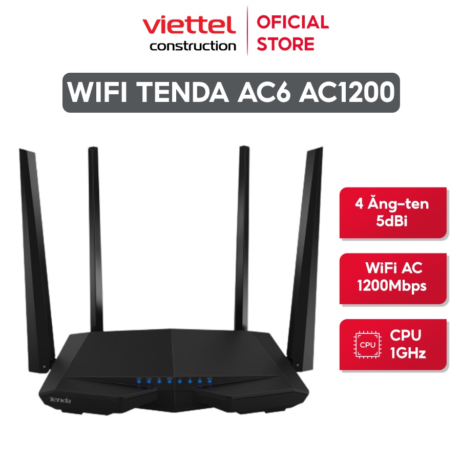 Bộ Phát Wifi Tenda AC6 Router WiFi 2 băng tần chuẩn AC với tốc độ WiFi lên đến 1200Mbps tốc độ và tín hiệu WiFi mạnh mẽ