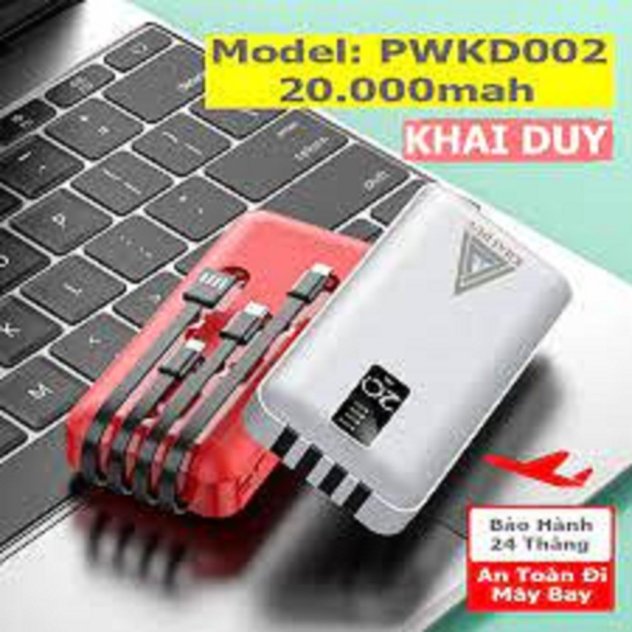 Pin dự phòng Chính Hãng KHAI DUY - dung lượng chuẩn 20.00mah (4 đầu ra tiện lợi)