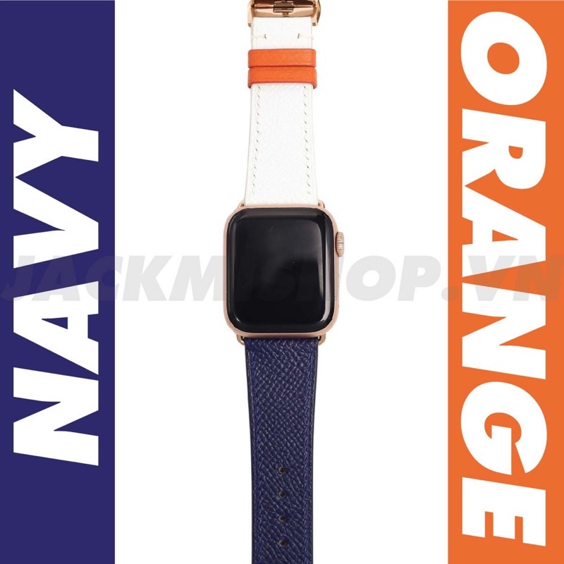 [DÂY DA THẬT] DÂY DA EPSOM MAY TAY THỦ CÔNG MÀU XANH NAVY/TRẮNG KHÓA PATEK CHO APPLE WATCH SERIES 1=&gt;6 (BẢO HÀNH 1 NĂM)