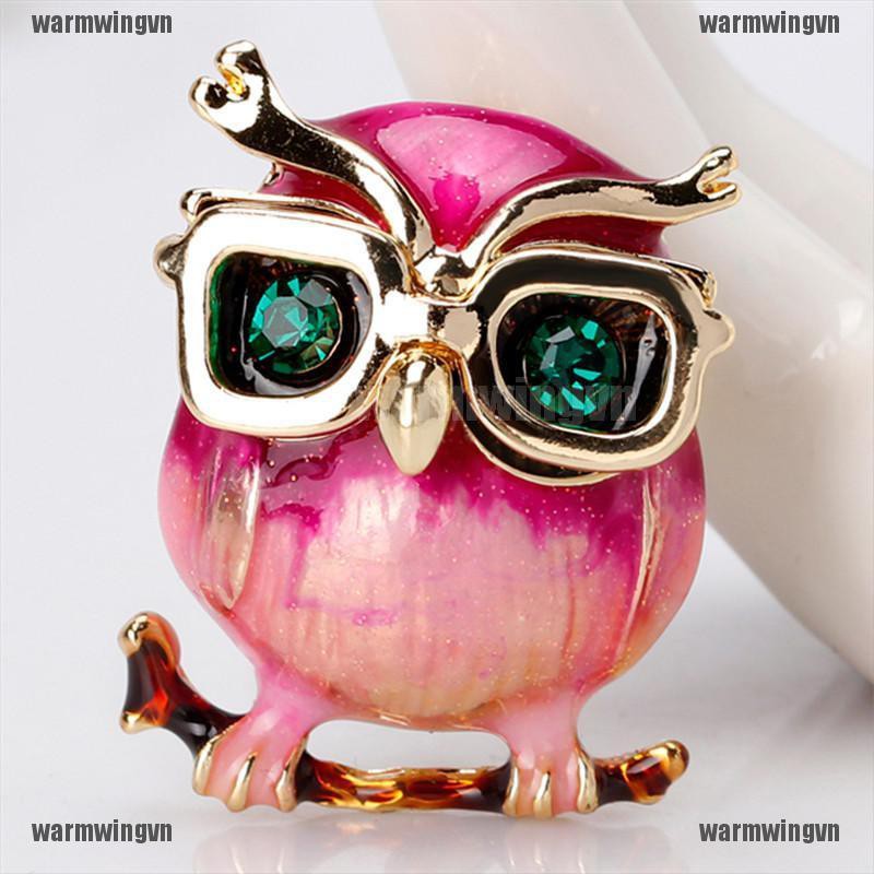 Enamel Owl Glasses Brooch Pin Animal Crystal Wedding Party Brooch Pin Gift ingvn