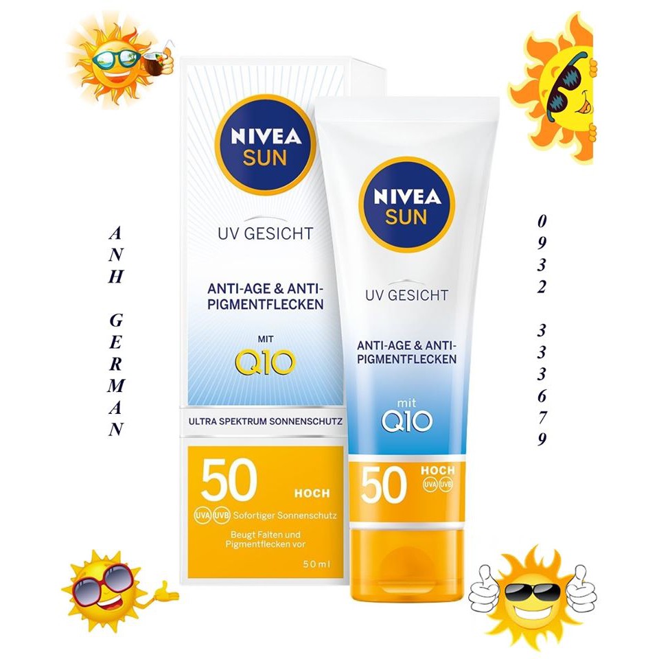 KEM CAO CẤP NIVEA SUN SPF50 CHỐNG NẮNG + CHỐNG LÃO HÓA, NÁM, SẠM, TÀN NHANG DA MẶT, PHÙ HỢP MỌI LOẠI DA - HÀNG NHẬP ĐỨC.