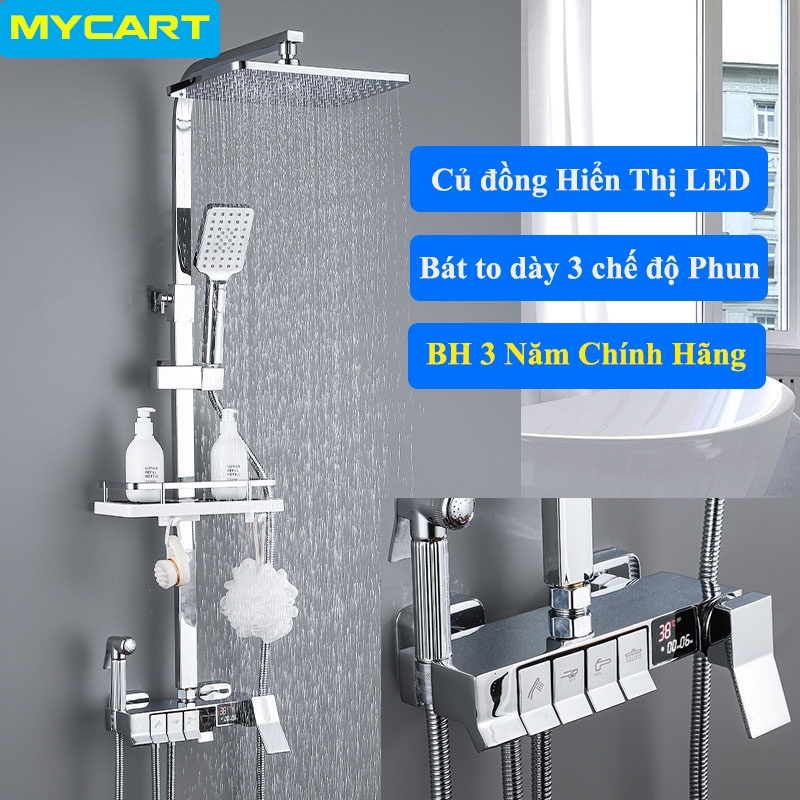 Bộ sen cây tắm đứng, Sen vòi tắm, Vòi hoa sen 4 PHÍM Đàn CRÔM Hiển Thị LED - Hàng Nhập Khẩu