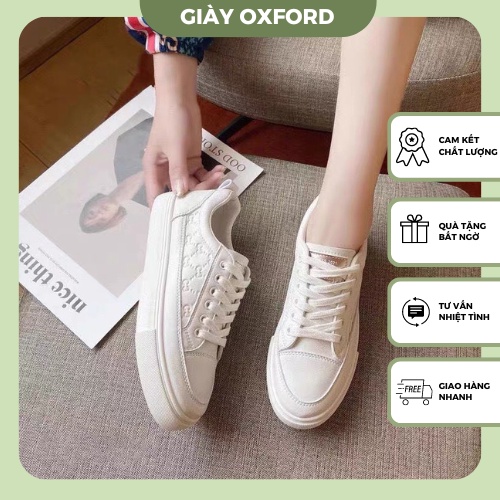 Giày thể thao nữ trắng, sneaker nữ buộc dây nữ GC in chìm basic êm chân đi học đi chơi hàng quảng châu C1025