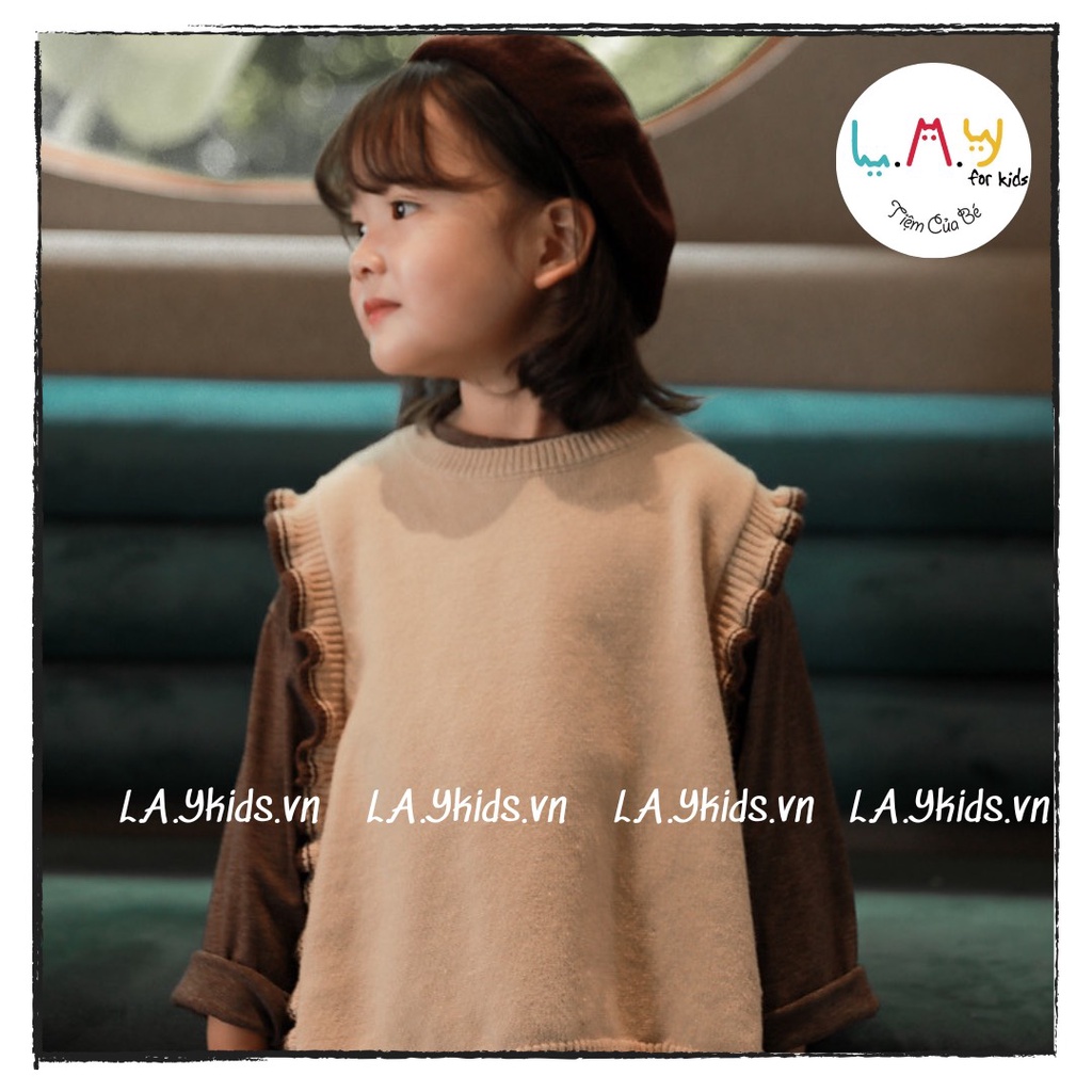 Gile Len Viền Bèo Thắt Nơ Eo 2 Màu Nâu Kem Cho Bé Mix Đồ Ngày Thu Đông L.A.Y kids