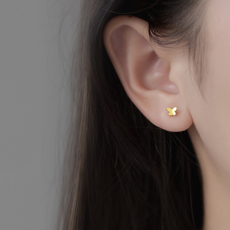 Đôi bông tai bạc nữ cánh bướm mạ vàng hồng Asimi, bông tai bạc Ý S925 mạ cao cấp Pink Butterfly KT23