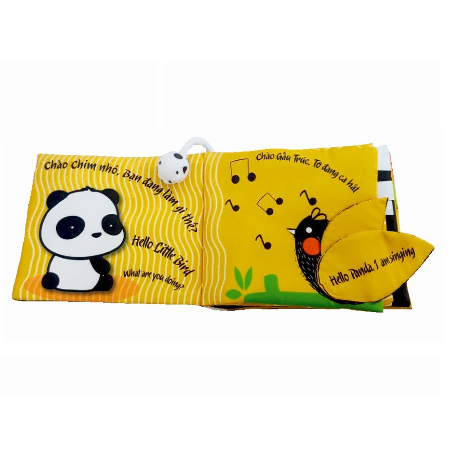 Combo bóng múi montessori và sách vải tương tác kích thích thị giác TONYKIDS Xin chào gấu trúc