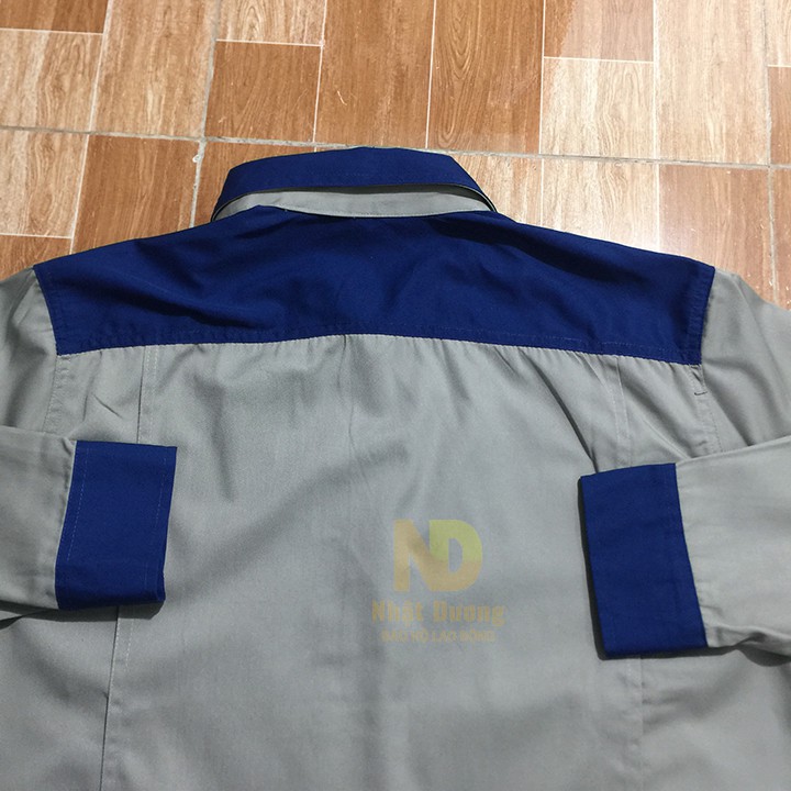 Quần áo bảo hộ lao động TB05 màu ghi phối xanh vải pangrim hàn quốc thấm hút mồ hoi tot - Nsafe