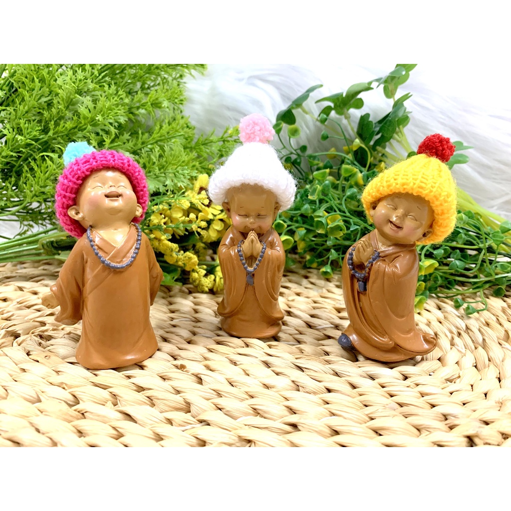 Bộ 3 Chú Tiểu Ấn Độ Hoan Hỉ Chuỗi Hạt Nón Len ( Hình Thật , Video Thật )