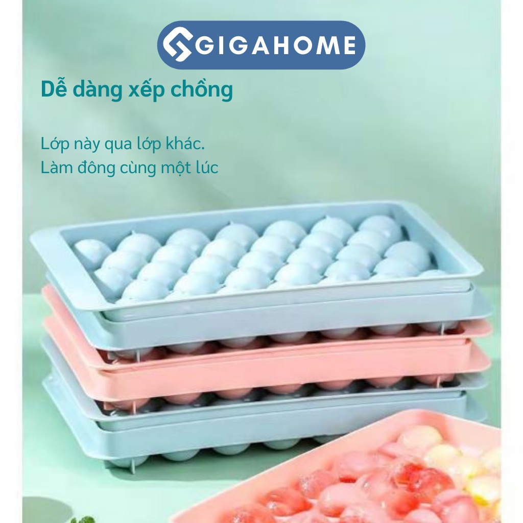 Khay Đá Bi Tròn 33 Viên GIGAHOME Có Bắp Đậy, Làm Thạch Hoa Quả, Pudding 1033