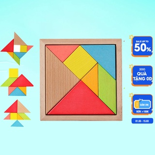 Bộ xếp hình bằng gỗ Tangram phát triển tư duy sáng tạo, khéo tay cho bé