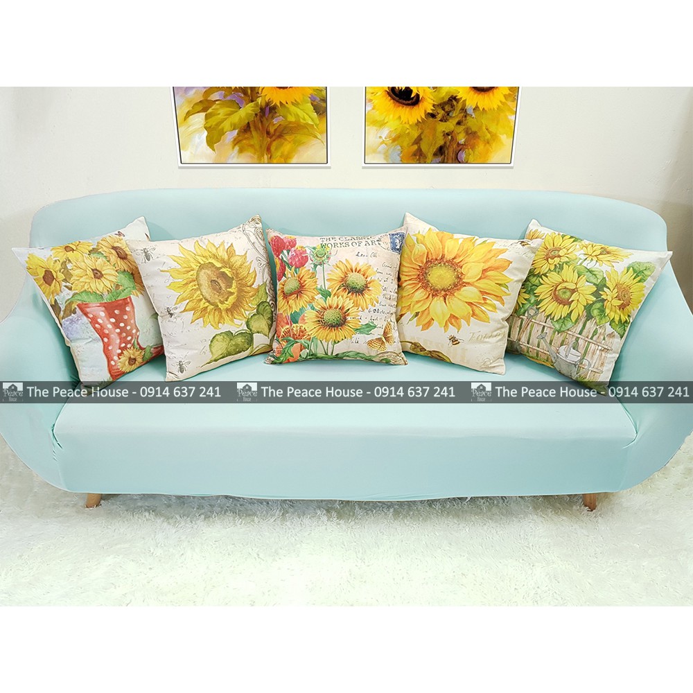  Vỏ gối vuông tựa lưng trang trí sofa 45x45cm HOA HƯỚNG DƯƠNG