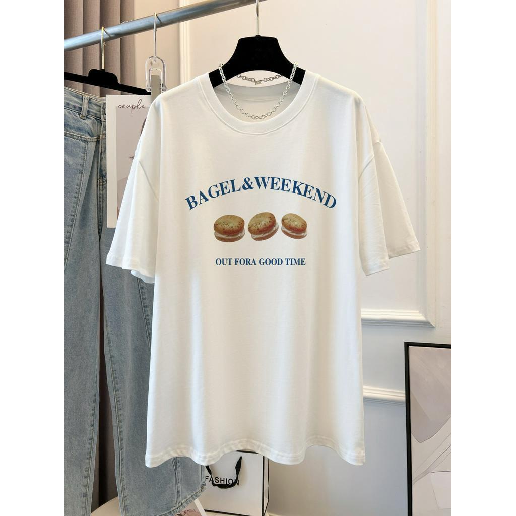 Áo Thun Cotton Dáng Rộng Ngắn Tay In Chữ Phong Cách Hàn Quốc Thời Trang Mùa Hè 63573
