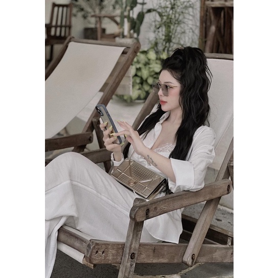 SET áo sơ mi quần ống rộng vải đũi trắng MIX đồ đi chơi cực sang - Chất vải đũi mặc vừa nhẹ vừa mát