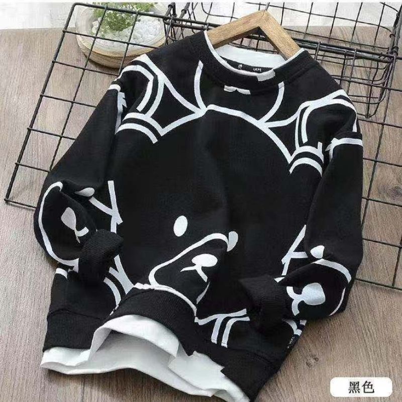 Áo sweater dài tay giả 2 lớp in họa tiết hoạt hình thoải mái thời trang cho bé