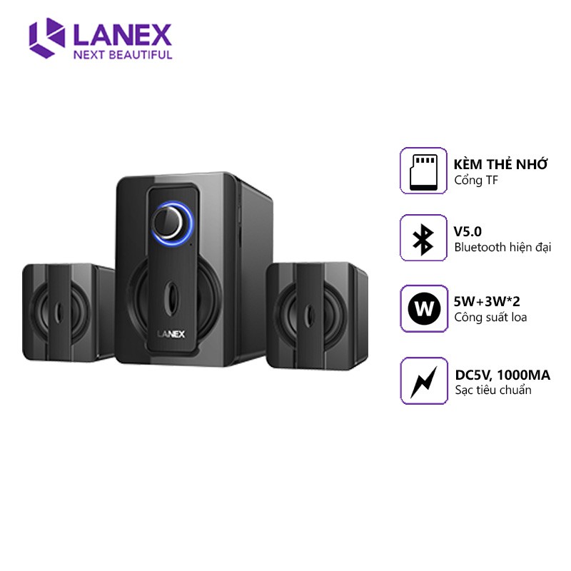 Loa Bluetooth kết hợp loa vi tính LANEX LSK - W07 V5.0, âm thanh sống động, tương thích nhiều thiết bị