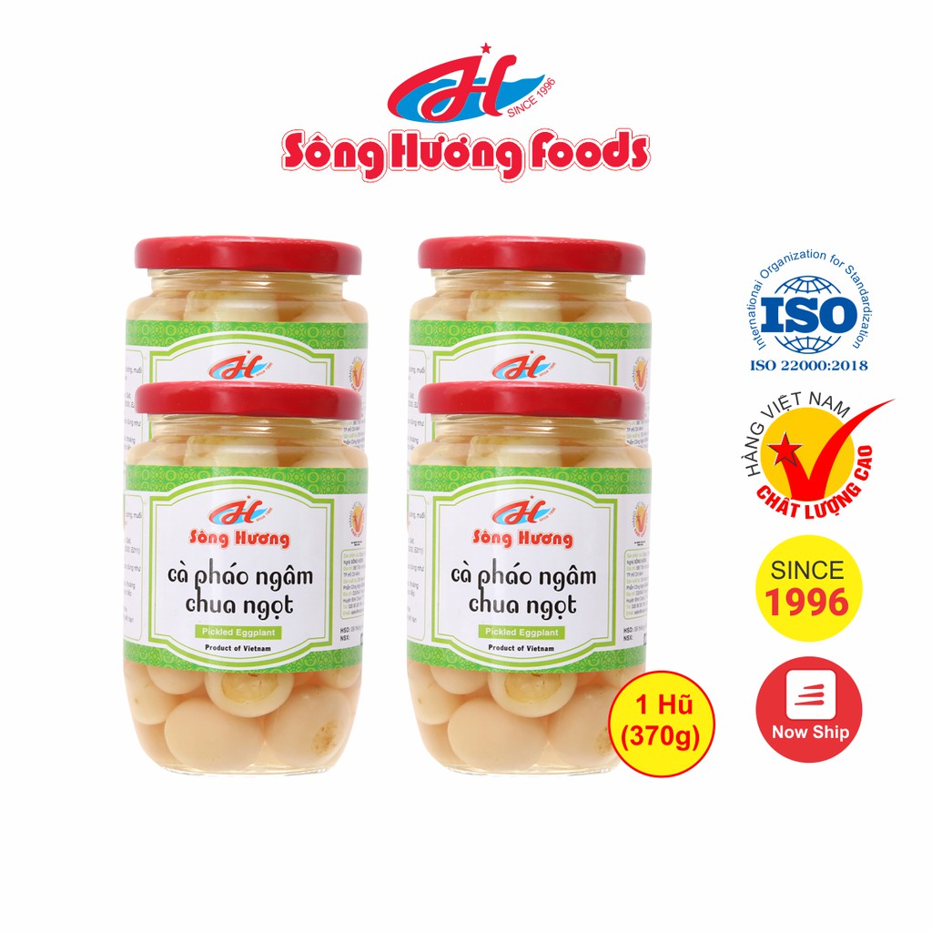 4 Hũ Cà Pháo Muối Ngâm Chua Ngọt Sông Hương Foods Hũ 370g - Ăn kèm cơm , bún , phở , mì tôm , ăn vặt , thịt nướng