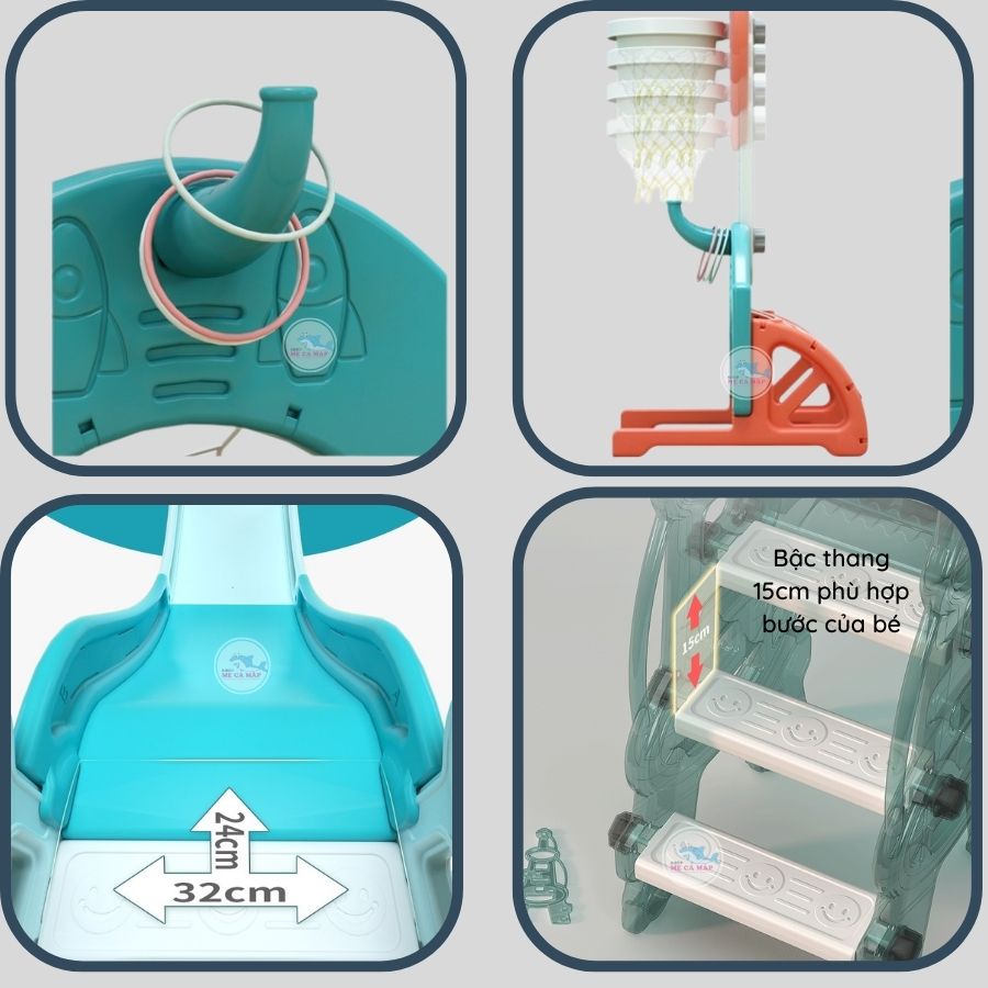 Cầu trượt xích đu cho bé PAKEY N1 TẶNG KÈM Cây Bóng Rổ đa năng tăng cường phát triển vận động cho bé