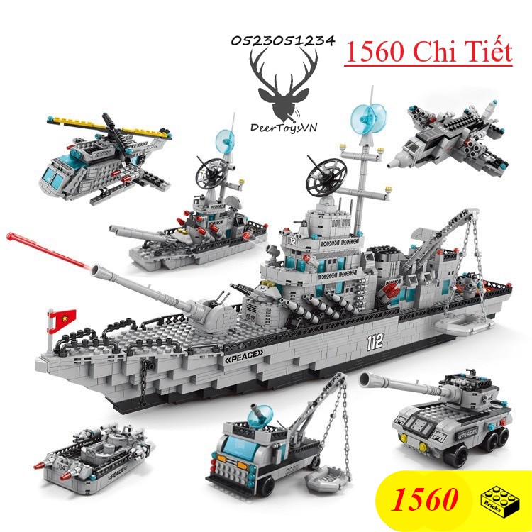 Đồ Chơi Xếp Hình LEGO Chiến Hạm 1560 Mảnh, Lego Tàu Chiến - Tàu Dài 75 cm