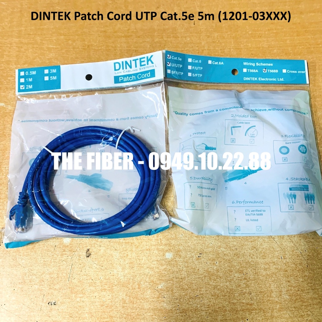 DINTEK Patch Cord UTP Cat.5e dài 5m (1201-03XXX)