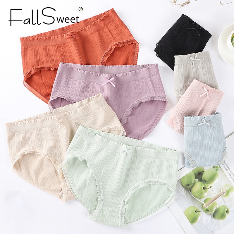 3 Quần lót FALLSWEET phối ren không lộ đường may màu trơn tùy chọn quyến rũ cho nữ