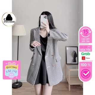 Áo Vest Nữ Họa Tiết Kẻ Caro 4 Cúc Thanh Lịch Phối 2 Túi Zym's House - K270