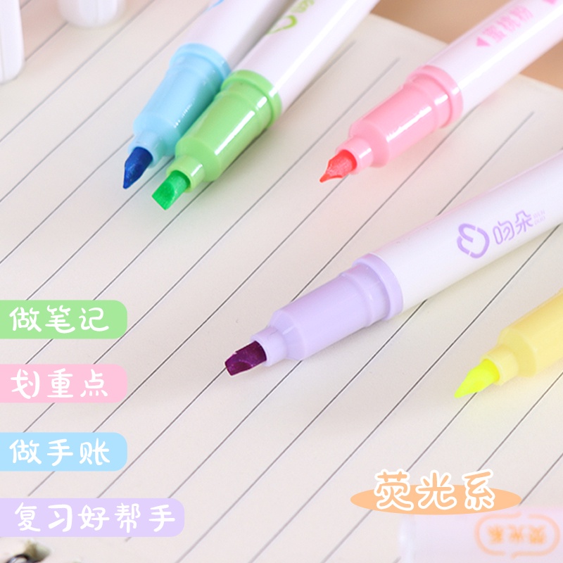 Set 6 Bút Dạ Quang Hai Đầu Màu Dạ Quang Dùng Để Đánh Dấu Trang Điểm