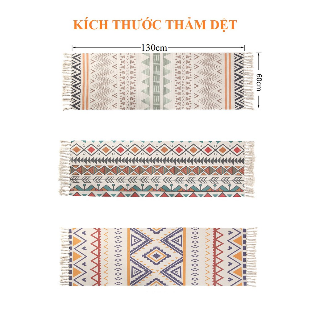 Thảm chùi chân decor thổ cẩm dệt thủ công, thảm chân giường cỡ lớn phong cách vintage