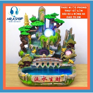 Thác nước phong thuỷ để bàn và đài phun nước ,Cầu vòm 5 lỗ tiểu  cảnh hòn non bộ sáng tạo bánh xe phong thuỷ cỡ lớn 53cm