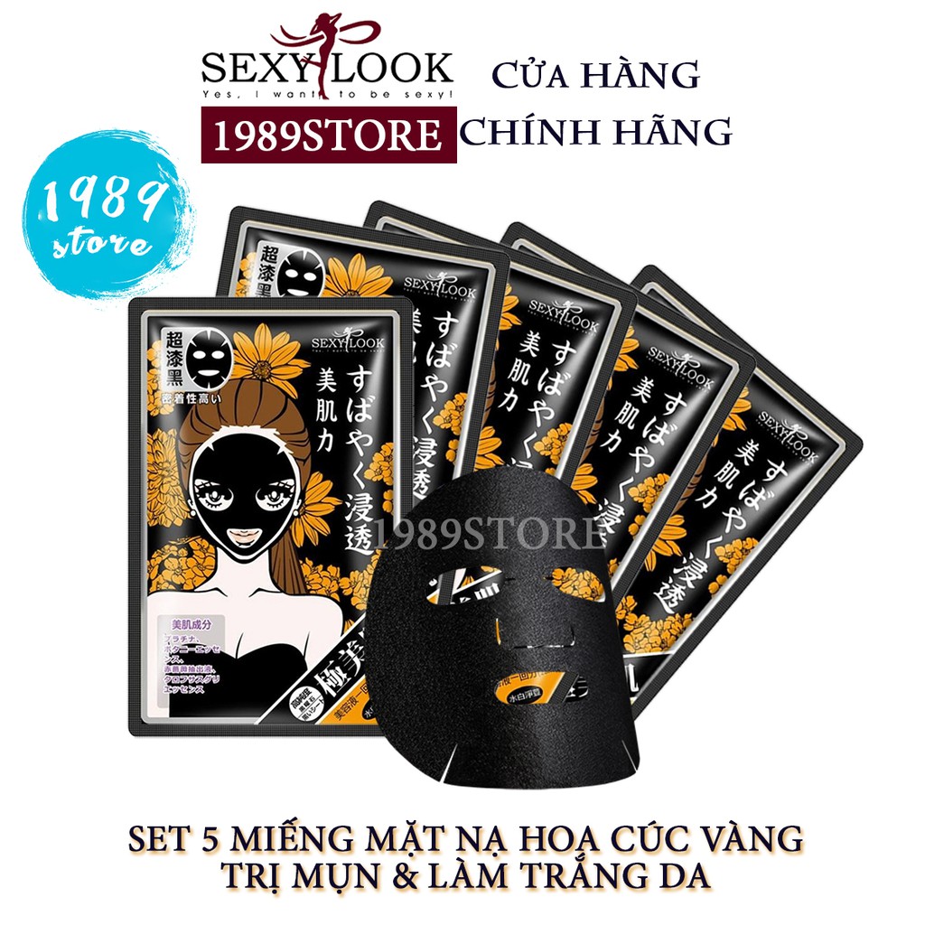 Set 5 Miếng Mặt Nạ Đen Sexylook Hoa Cúc Vàng Giảm Mụn và Làm Trắng Da