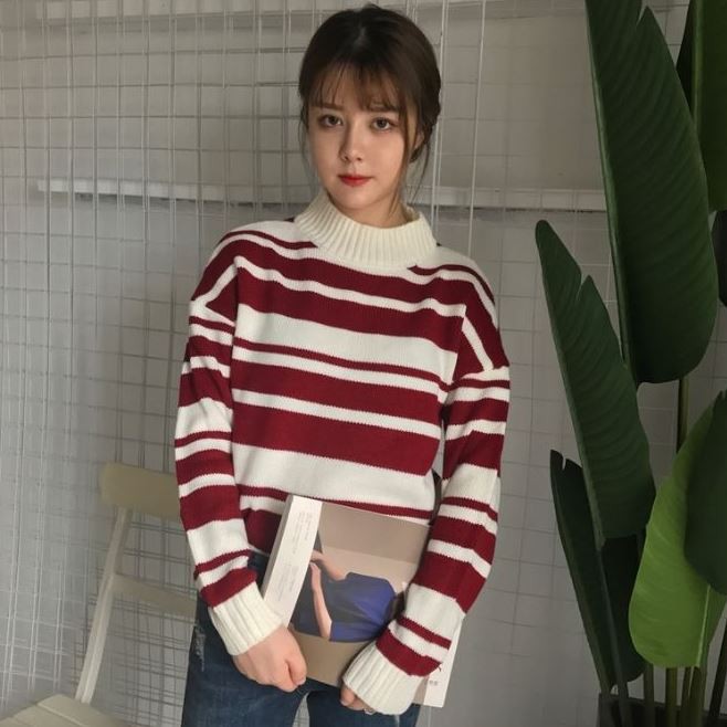 Hàng Sẵn_ Áo len dài tay sọc màu ulzzang | BigBuy360 - bigbuy360.vn