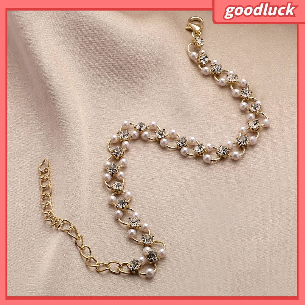 Fairystore| Bộ Trang Sức Vòng Tay/Vòng Cổ/Vòng Tay Đính Đá Zircon Ngọc Trai Giả Lấp Lánh Cho Nữ