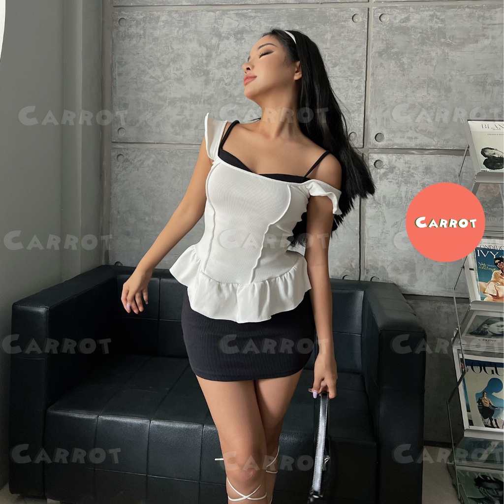 Áo đan 2 dây lưng chân váy ngắn ôm body sexy tôn dáng thiết kế cá tính sang chảnh đi chơi du lịch chụp ảnh Carrotxinhdep