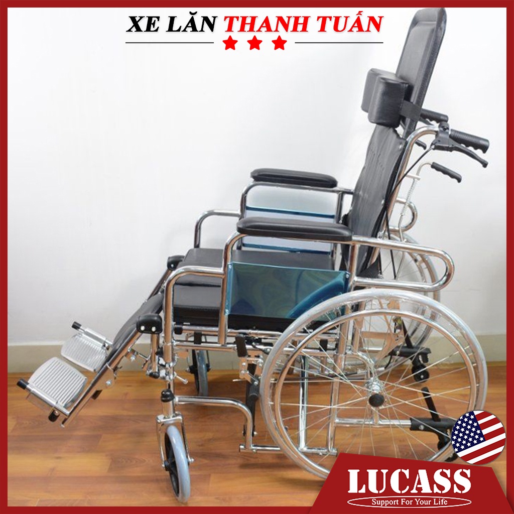 New 2022 - Xe lăn tay đa năng Lucass X607 có bô vệ sinh, có thắng, có bánh xe chống lật - BH 1 năm