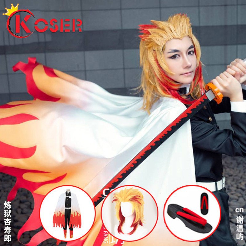 COSER KING Anime Demon Slayer：Kimetsu No Yaiba Cosplay Rengoku Kyoujurou tanjirou zenitsu Giyuu Costume Men's Costume Cosplay Wig Shoes