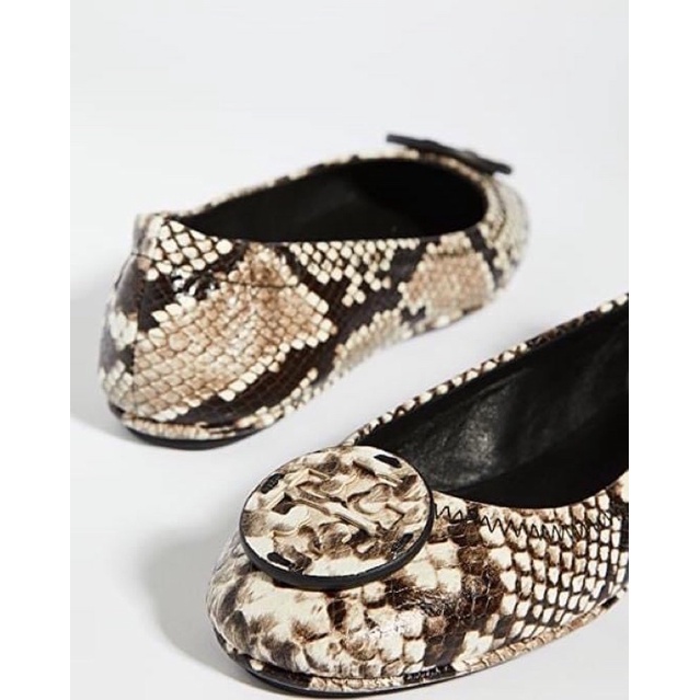 Tory Burch Minnie Snakeskin-Embossed Leather Ballet Flats