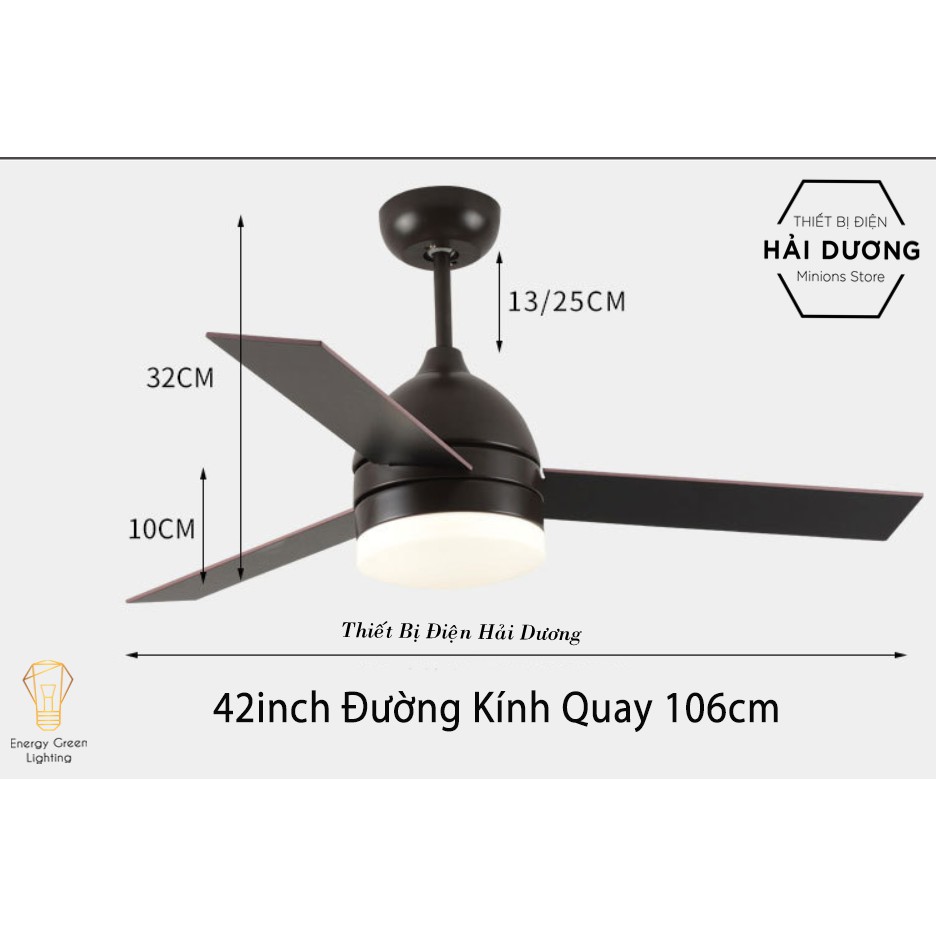 Quạt Trần Gỗ 3 Cánh QT-10632 Phong Cách Bắc Âu Tích Hợp Đèn Chiếu Sáng - 3 Chế Độ Ánh Sáng - Điều Khiển Từ Xa - Có Video
